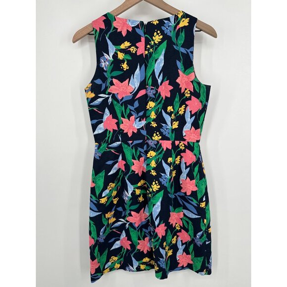 J Crew Floral Basketweave Square Neck Dress Women 4 Navy #AK930 Midi Sleeveless - Picture 4 of 8
